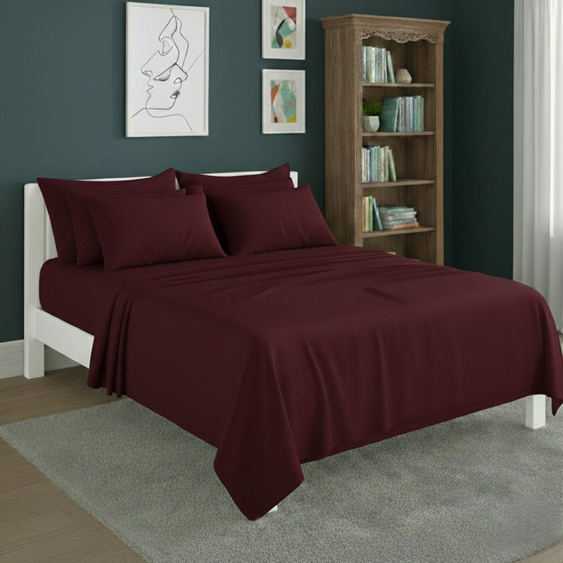 Plain Poly Cotton Easy Care Fitted Flat Sheet Matching Pillowcases Set