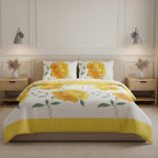 Reversible Floral Duvet Set Elegant Flower Stripe Pattern Bedding for Home Decor
