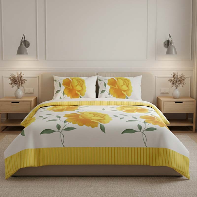 Reversible Floral Duvet Set Elegant Flower Stripe Pattern Bedding for Home Decor